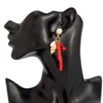 Beach Style Red Coral Conch Pendant Necklace Earrings Set - ArtGalleryZen