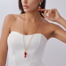 Beach Style Red Coral Conch Pendant Necklace Earrings Set - ArtGalleryZen