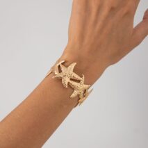 Beach Style Textured Starfish Open Bangle Bracelet - ArtGalleryZen