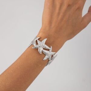 Beach Style Textured Starfish Open Bangle Bracelet - ArtGalleryZen