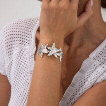 Beach Style Textured Starfish Open Bangle Bracelet - ArtGalleryZen