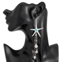 Beach Style Turquoise Inlaid Starfish Conch Shell Dangle Earrings - ArtGalleryZen