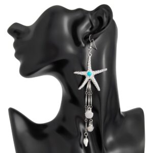 Beach Style Turquoise Inlaid Starfish Conch Shell Dangle Earrings - ArtGalleryZen