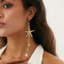 Beach Style Turquoise Inlaid Starfish Conch Shell Dangle Earrings - ArtGalleryZen