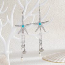 Beach Style Turquoise Inlaid Starfish Conch Shell Dangle Earrings - ArtGalleryZen
