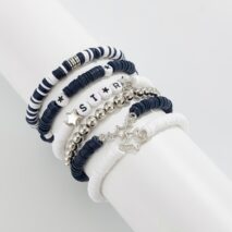 Black White Polymer Clay Beaded Bracelet Set Star Letter Charm - ArtGalleryZen
