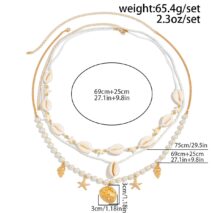 Bohemia 2pcs Conch Shell Starfish Charm Pearl Seed Beaded Waist Chain Set - ArtGalleryZen