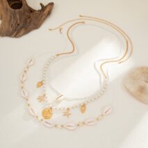 Bohemia 2pcs Conch Shell Starfish Charm Pearl Seed Beaded Waist Chain Set - ArtGalleryZen