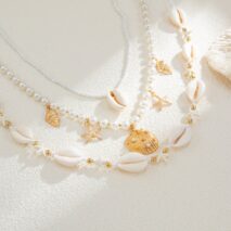 Bohemia 2pcs Conch Shell Starfish Charm Pearl Seed Beaded Waist Chain Set - ArtGalleryZen