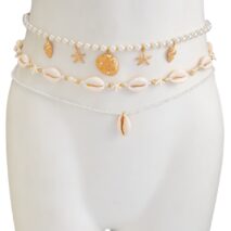Bohemia 2pcs Conch Shell Starfish Charm Pearl Seed Beaded Waist Chain Set - ArtGalleryZen