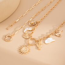 Bohemia 2pcs Gold Tone Sun Enamel Boot Cowboy Hat Charm Necklace Set - ArtGalleryZen