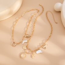 Bohemia 2pcs Gold Tone Sun Enamel Boot Cowboy Hat Charm Necklace Set - ArtGalleryZen