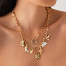 Bohemia 2pcs Gold Tone Sun Enamel Boot Cowboy Hat Charm Necklace Set - ArtGalleryZen