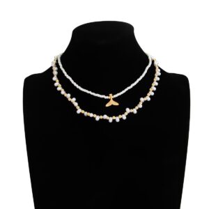 Bohemia 2pcs Mermaid Tail Pendant Pearl Seed Beaded Necklace Set - ArtGalleryZen