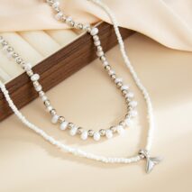 Bohemia 2pcs Mermaid Tail Pendant Pearl Seed Beaded Necklace Set - ArtGalleryZen
