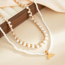 Bohemia 2pcs Mermaid Tail Pendant Pearl Seed Beaded Necklace Set - ArtGalleryZen