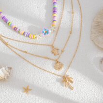 Bohemia 2pcs Turtle Shell Coconut Tree Flower Pendant Polymer Clay Necklace Set - ArtGalleryZen