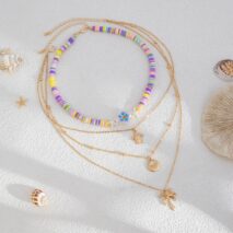 Bohemia 2pcs Turtle Shell Coconut Tree Flower Pendant Polymer Clay Necklace Set - ArtGalleryZen