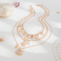 Bohemia 3pcs Conch Shell Starfish Pearl Pendant Necklace Set - ArtGalleryZen