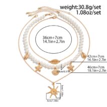 Bohemia 3pcs Conch Shell Starfish Pendant Pearl Chain Necklace Set - ArtGalleryZen