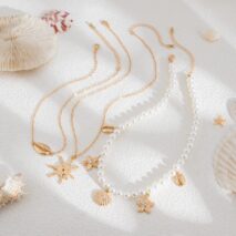 Bohemia 3pcs Conch Shell Starfish Pendant Pearl Chain Necklace Set - ArtGalleryZen