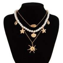 Bohemia 3pcs Conch Shell Starfish Pendant Pearl Chain Necklace Set - ArtGalleryZen
