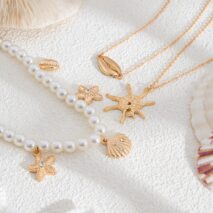 Bohemia 3pcs Conch Shell Starfish Pendant Pearl Chain Necklace Set - ArtGalleryZen