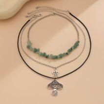 Bohemia 3Pcs Mushroom Star Pendant Turquoise Stone Necklace Set - ArtGalleryZen