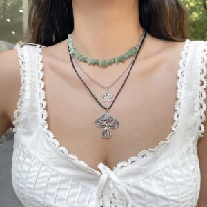 Bohemia 3Pcs Mushroom Star Pendant Turquoise Stone Necklace Set - ArtGalleryZen