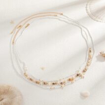 Bohemia 3pcs Pearl Conch Starfish Seed Beaded Waist Chain Set - ArtGalleryZen