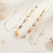 Bohemia 3pcs Pearl Conch Starfish Seed Beaded Waist Chain Set - ArtGalleryZen