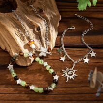 Bohemia 3pcs Sun Star Mushroom Charm Glass Beaded Bracelet Set - ArtGalleryZen