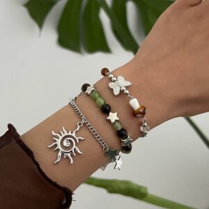 Bohemia 3pcs Sun Star Mushroom Charm Glass Beaded Bracelet Set - ArtGalleryZen