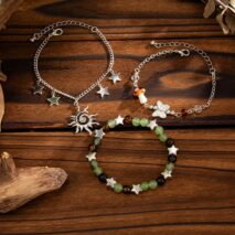 Bohemia 3pcs Sun Star Mushroom Charm Glass Beaded Bracelet Set - ArtGalleryZen