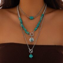 Bohemia 3pcs Toggle Clasp Turquoise Round Disc Pendant Necklace Set - ArtGalleryZen