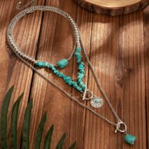 Bohemia 3pcs Toggle Clasp Turquoise Round Disc Pendant Necklace Set - ArtGalleryZen