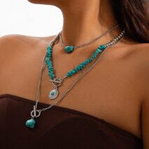 Bohemia 3pcs Toggle Clasp Turquoise Round Disc Pendant Necklace Set - ArtGalleryZen