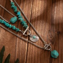 Bohemia 3pcs Toggle Clasp Turquoise Round Disc Pendant Necklace Set - ArtGalleryZen