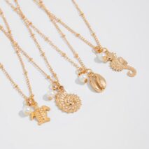Bohemia 4pcs Conch Turtle Seahorse Pearl Tassel Saturn Chain Necklace Set - ArtGalleryZen
