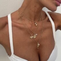 Bohemia 4pcs Conch Turtle Seahorse Pearl Tassel Saturn Chain Necklace Set - ArtGalleryZen