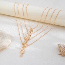 Bohemia 4pcs Conch Turtle Seahorse Pearl Tassel Saturn Chain Necklace Set - ArtGalleryZen