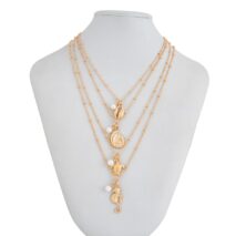 Bohemia 4pcs Conch Turtle Seahorse Pearl Tassel Saturn Chain Necklace Set - ArtGalleryZen