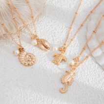 Bohemia 4pcs Conch Turtle Seahorse Pearl Tassel Saturn Chain Necklace Set - ArtGalleryZen