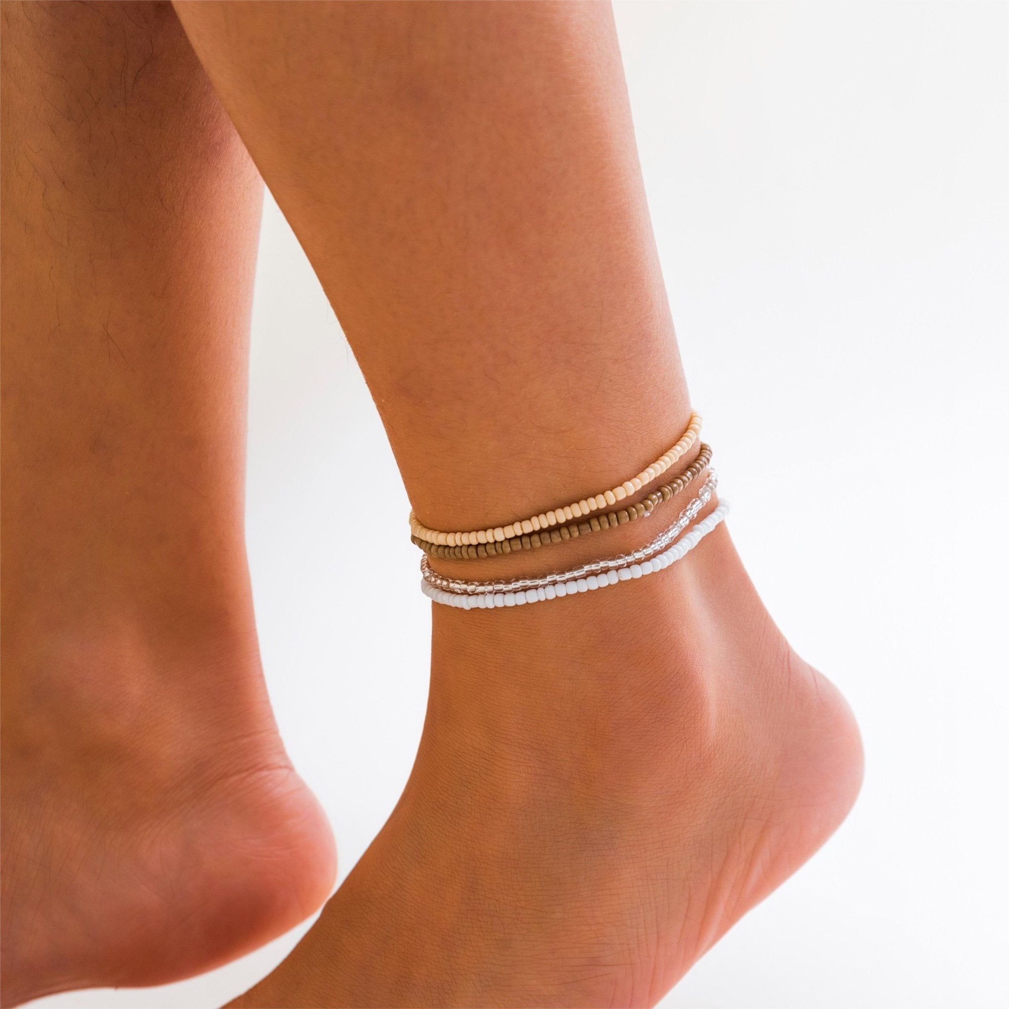 Bohemia 4Pcs Crystal Beaded Stackable Anklet Set - ArtGalleryZen
