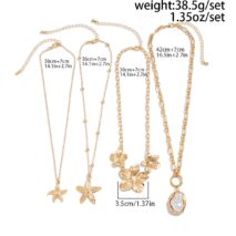 Bohemia 4pcs Irregular Pearl Flower Starfish Pendant Necklace Set - ArtGalleryZen
