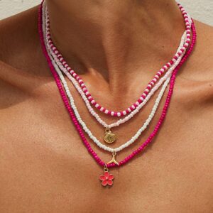 Bohemia 4pcs Mermaid Shell Enamel Flower Pendant Seed Beaded Necklace Set - ArtGalleryZen