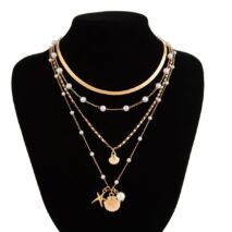 Bohemia 4pcs Shell Starfish Charm Pearl Snake Chain Necklace Set - ArtGalleryZen