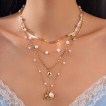 Bohemia 4pcs Shell Starfish Charm Pearl Snake Chain Necklace Set - ArtGalleryZen
