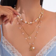 Bohemia 4pcs Shell Starfish Charm Pearl Snake Chain Necklace Set - ArtGalleryZen