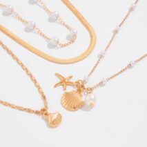 Bohemia 4pcs Shell Starfish Charm Pearl Snake Chain Necklace Set - ArtGalleryZen